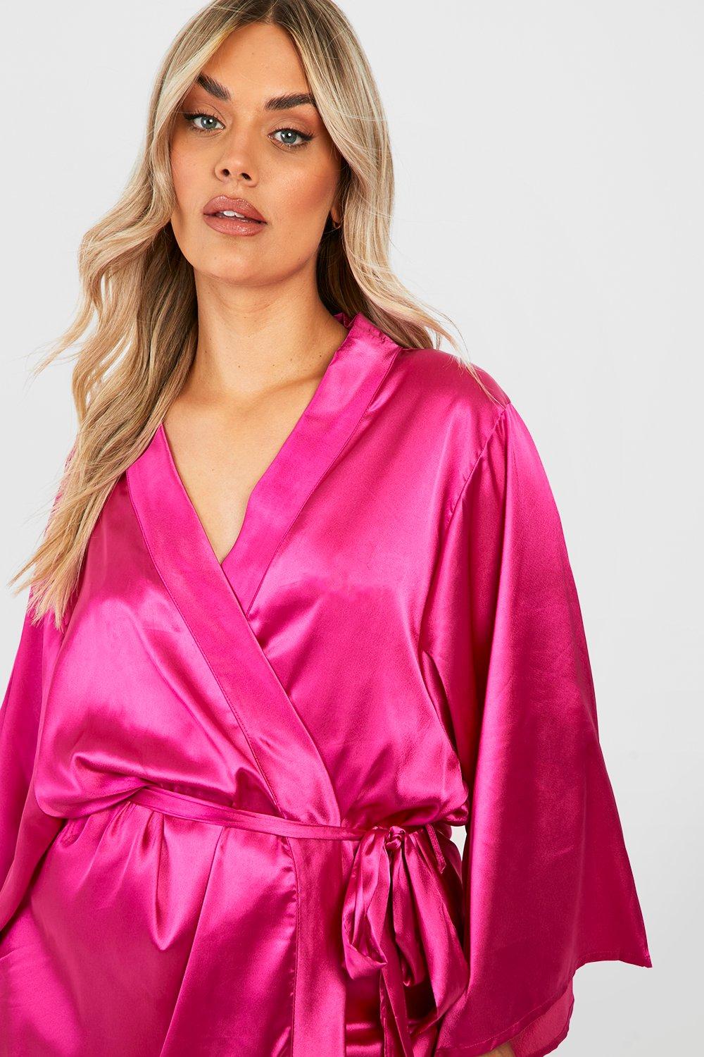 Pink satin kimono robe best sale